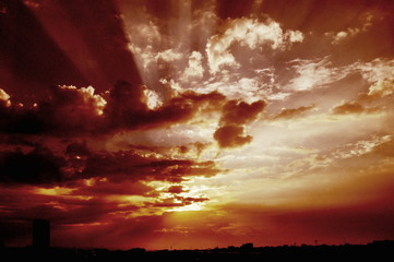 Dramatic view in the sky - The sun in the clouds
