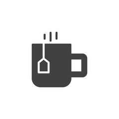 Tea cup with tea bag vector icon. filled flat sign for mobile concept and web design. Hot tea mug simple solid icon. Symbol, logo illustration. Pixel perfect vector graphics