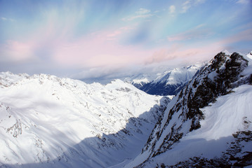 Mountain alps in Austria in winter, covered with snow