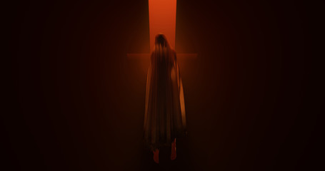 Evil Spirit floating in a fiery inferno 3d illustration