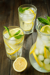 Lemonade with lemon, mint and ice