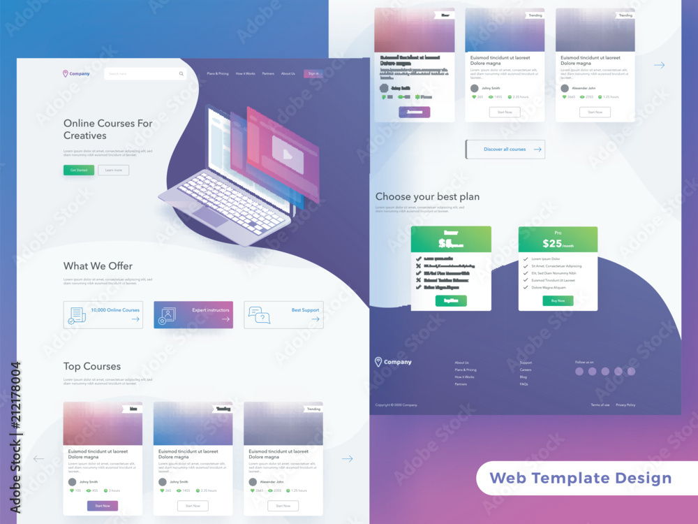 Wall mural online educational course based responsive landing page or hero banner design.