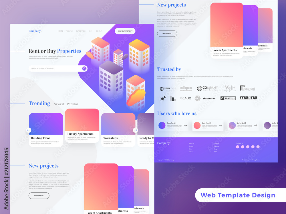 Poster skyscraper's view of building on shiny blue background. responsive landing page or hero banner for r
