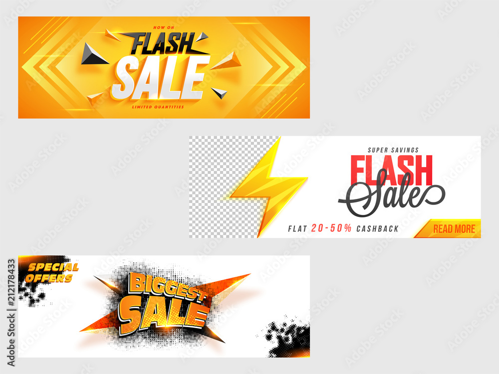 Wall mural social media header or banner design with best offers and abstract elements in different styles.