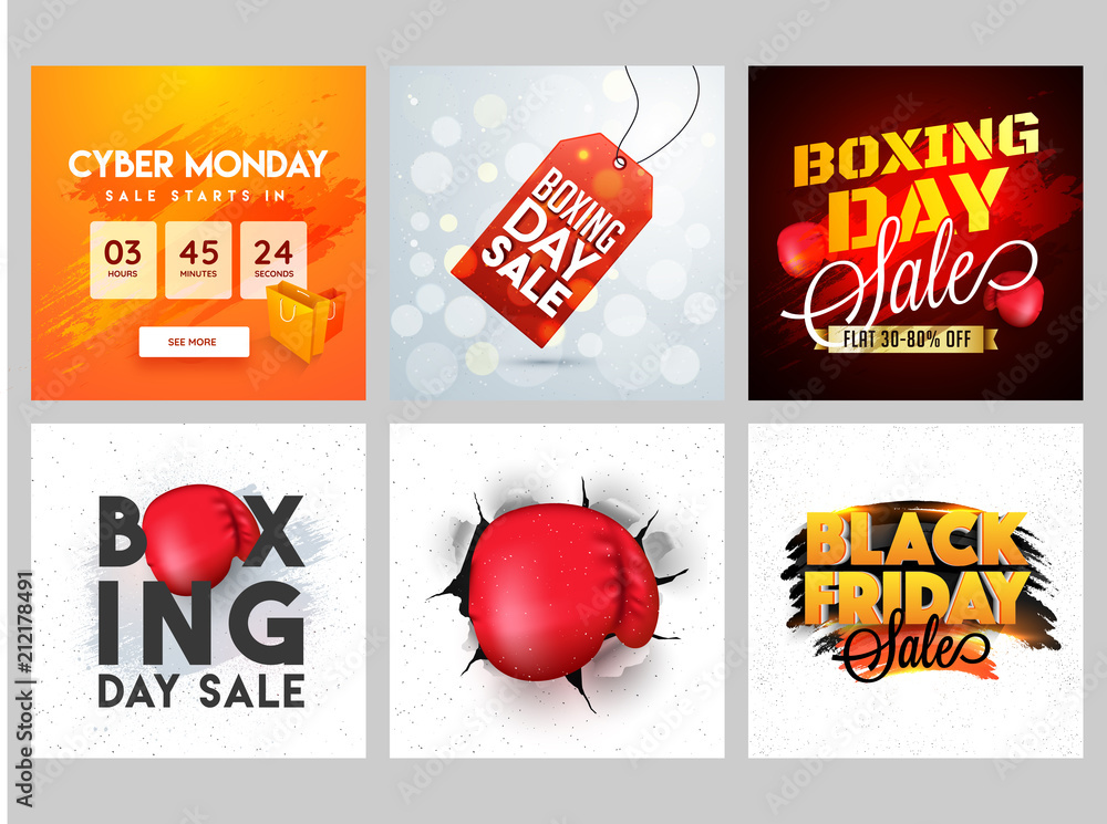 Wall mural season or event sale template or banner design in six different styles.