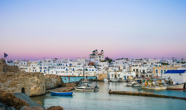 old port in Paros at sunset. Greece