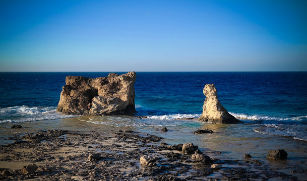 Landscape with sand Cleopatra beach near Mersa Matruh, Egypt