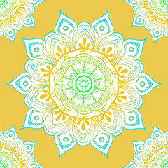 Seamless ethnic pattern with floral motives. Mandala stylized print template for fabric and paper. Boho chic design. Summer fashion.