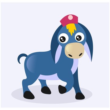 cute funny little blue donkey mascot character cartoon