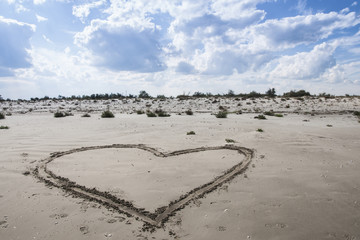 Heart drawn in the sand at the beach