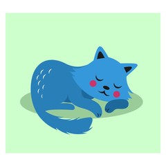 cute adorable sleeping blue cat mascot character cartoon