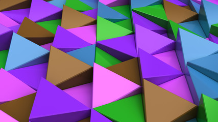Pattern of green, brown, purple and blue triangle prisms