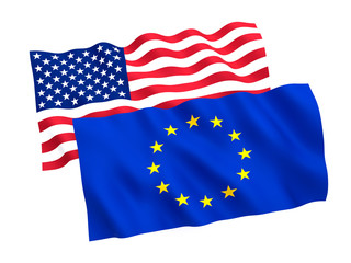 Obraz premium European Union and American flags