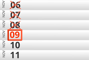 November 09 highlighted on Calendar previous days ticked