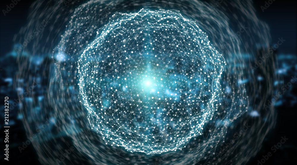 Aufkleber Connections system sphere and datas exchanges 3D rendering