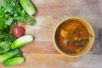 Thai food Panaeng curry red curry with chicken.