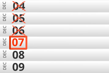 December 07 highlighted on Calendar previous days ticked