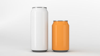 Big white and small orange soda cans mockup