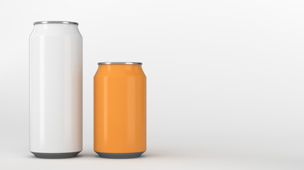 Big white and small orange soda cans mockup