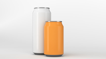 Big white and small orange soda cans mockup