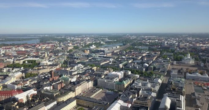 4K summer day aerial video of Helsinki Kaivopuisto central park with Observatory, ctyscape view, park woods area around it, in capital of Finland Suomi, northern Europe