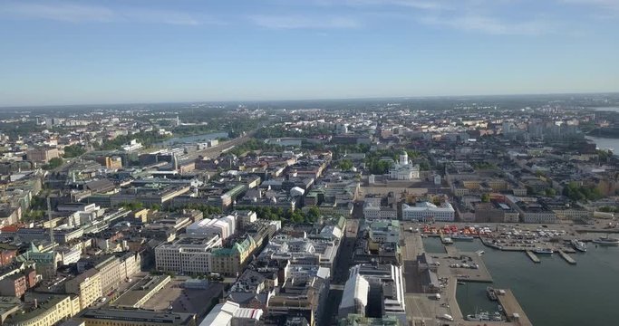 4K summer day aerial video of Helsinki Kaivopuisto central park with Observatory, ctyscape view, park woods area around it, in capital of Finland Suomi, northern Europe