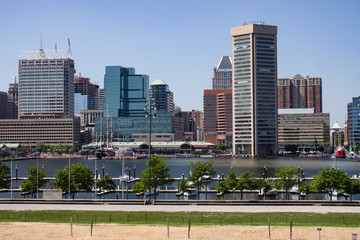 Fototapeta na wymiar Baltimore Maryland Patapsco River Inner Harbor Panoramic View Of Downtown Skyline