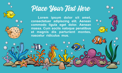 Fototapeta premium Image of lovely sea inhabitants in doodle style. Vector background.