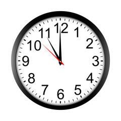 Round wall clock mock up - front view. Eleven o'clock. Vector illustration