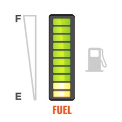 Fuel gauge in tank of car icon. From full to empty