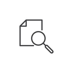 Document Analysis outline icon. linear style sign for mobile concept and web design. Paper and magnifying glass simple line vector icon. Search in file symbol, logo illustration. Vector graphics