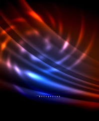 Neon glowing techno lines, hi-tech futuristic abstract background template with square shapes