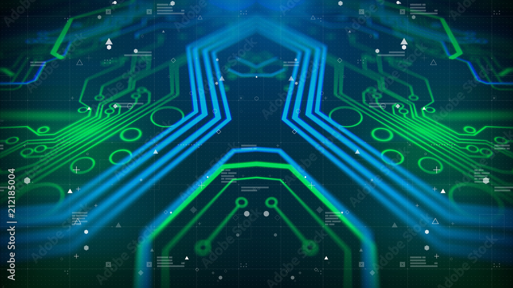 Poster hud interface kaleidoscope pattern. technology geometry geometric texture. digital technology. abstr