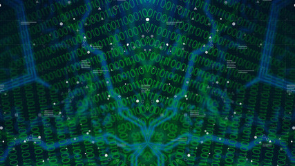 HUD interface Kaleidoscope Pattern. Technology geometry Geometric Texture. Digital technology. Abstract. 3D illustration. Printed circuit board. Stylish holographic.