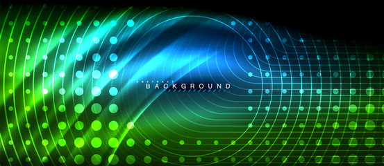 Neon glowing lines, magic energy space light concept, abstract background wallpaper design