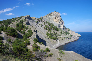 Fototapeta na wymiar Golitsyn or Falcon trail, the most famous landmark of the village Novyi Svet in Crimea