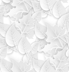 White seamless pattern with paper art leaves.