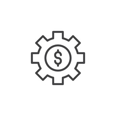 Money options outline icon. linear style sign for mobile concept and web design. Dollar setting cog gear simple line vector icon. Symbol, logo illustration. Pixel perfect vector graphics