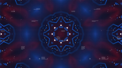 HUD interface Kaleidoscope Pattern. Technology geometry Geometric Texture. Digital technology. Abstract. 3D illustration. Printed circuit board. Stylish holographic.