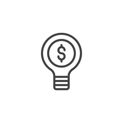 Dollar light bulb outline icon. linear style sign for mobile concept and web design. Money lamp simple line vector icon. Idea Symbol, logo illustration. Pixel perfect vector graphics