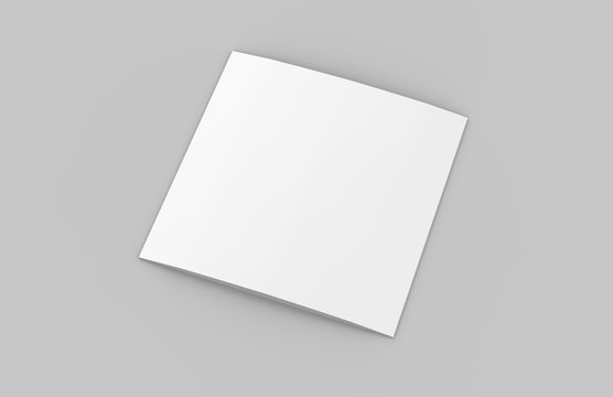 Square Tri-Fold Brochure Mock-up on Isolated White Background, 3D Illustration