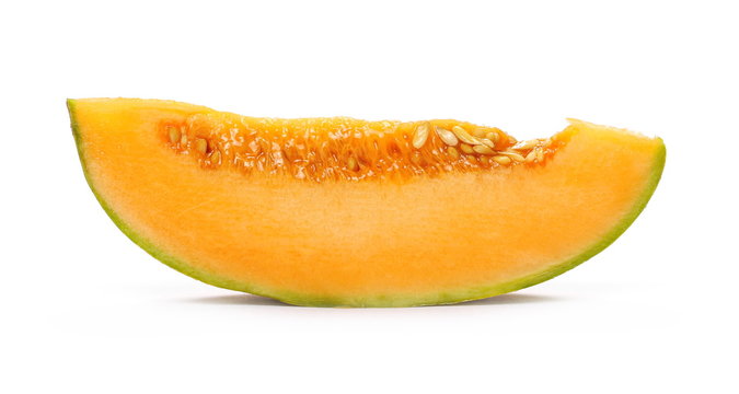 Fresh cantaloupe melon slice isolated on white background