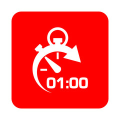 Icono plano cronometro con 0100 en cuadrado rojo