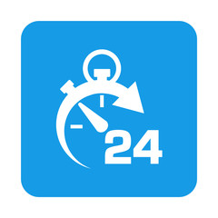 Icono plano cronometro con 24 en cuadrado azul