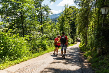 Obraz premium Two men going on Alpine road in Austria