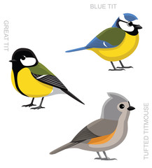 Bird Tit Set Cartoon Vector Illustration