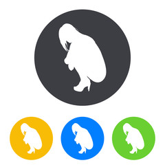Icono plano silueta chica desnuda agachada perfil en circulo varios colores
