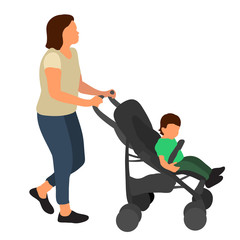 vector, isolated, flat style mommy and child