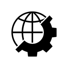 Icono plano mundo y engranaje en color negro © teracreonte