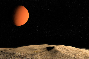Unknown planet, stars and nebula in outer space. Space exploration.